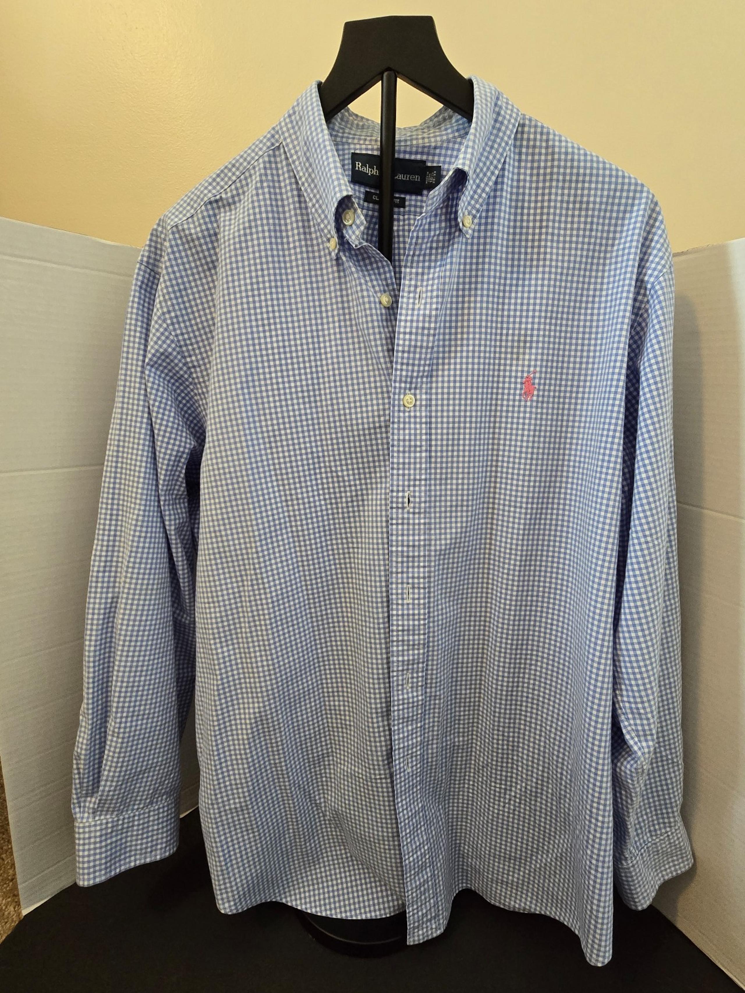 Ralph Lauren Button up Mens Shirt Blue Label Mens L blue white check pink logo