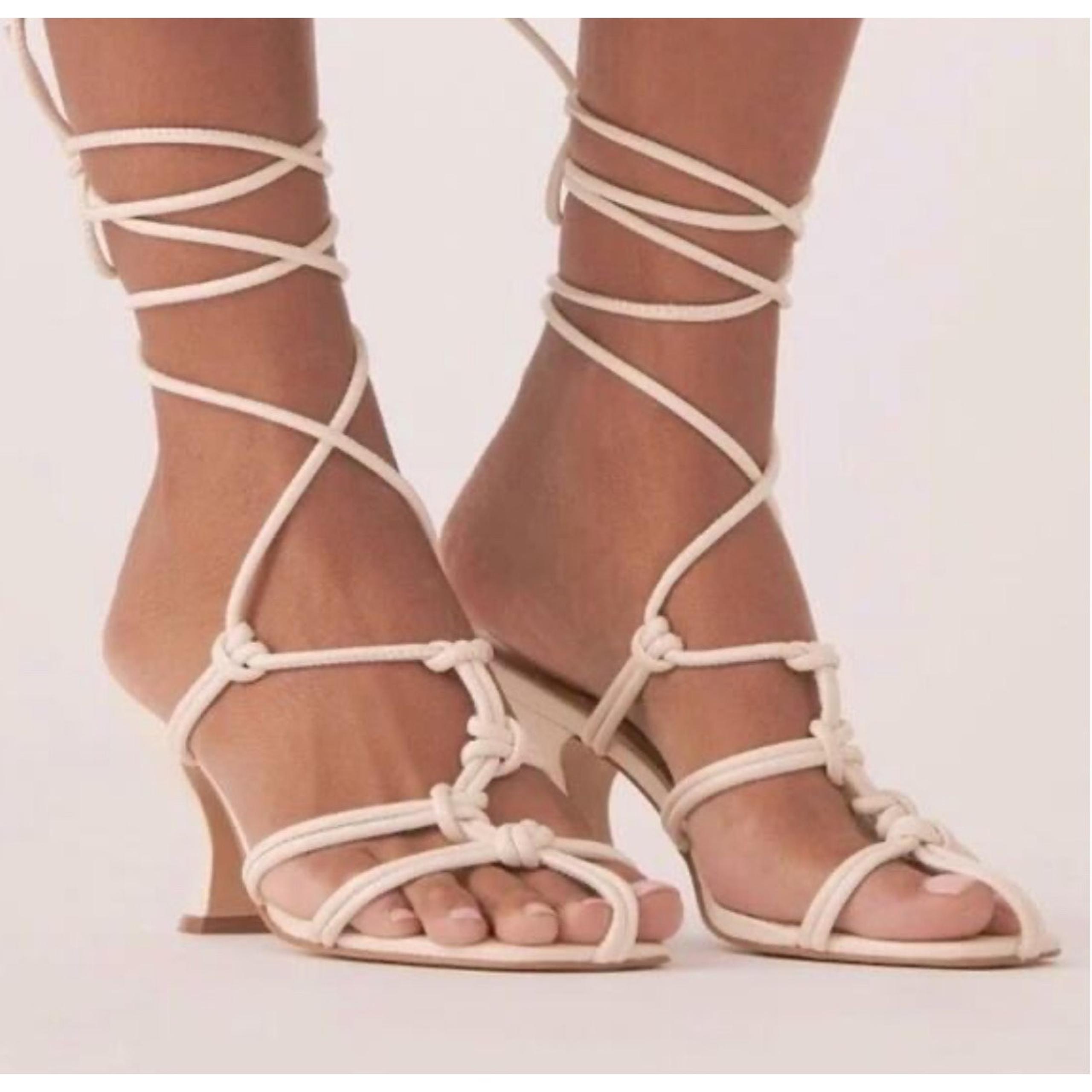 Anthropologie Caged Strappy Sandals Heels Cream Tie Up Women's 6 New