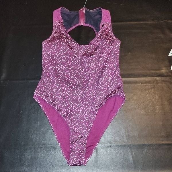 Nike Womens Maroon White Polka Dot One Piece Bathing Swim Suit Open Back Large
