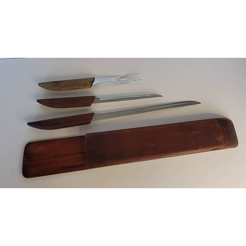 Vintage Robeson Shuredge Gourmet Carving BBQ Set in Pakkawood Case