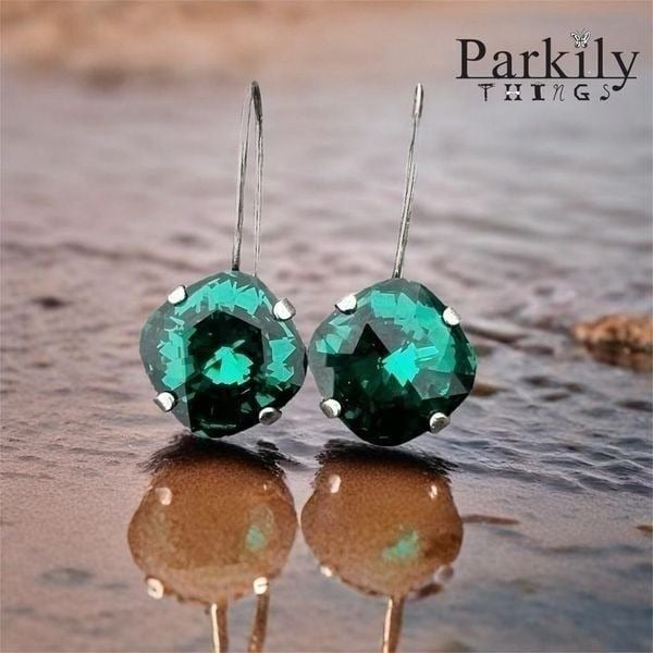 Handcrafted Earrings Made w/ Swarovski Emerald Green Crystal