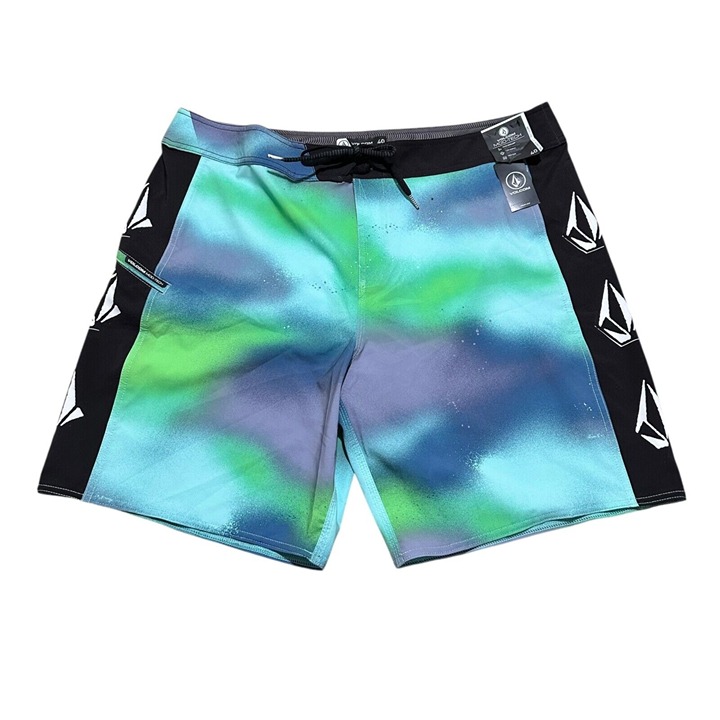 Volcom Men Size 40 Electric Green Blue Lido Iconic Mod-Tech Swim Board Short NWT