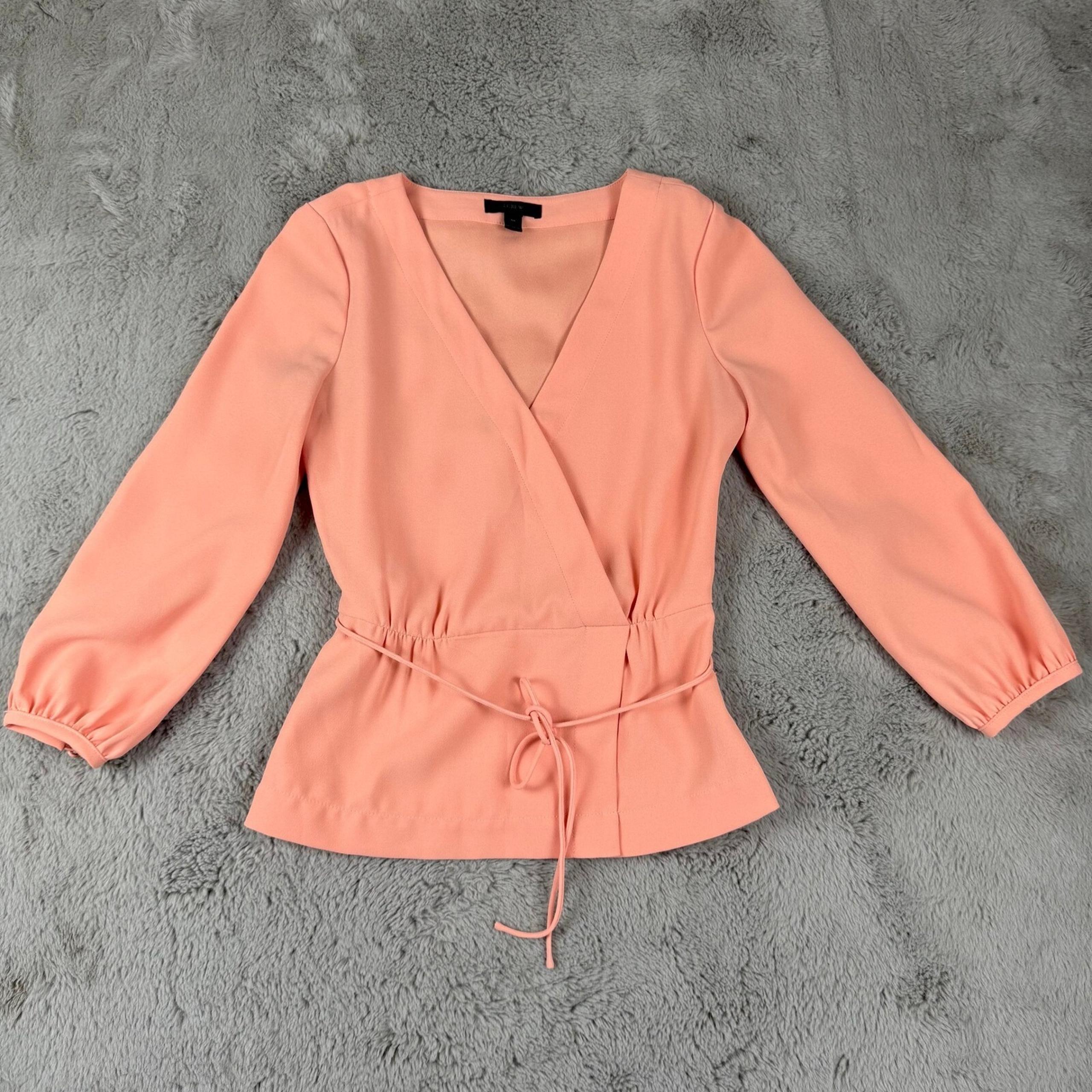 J. Crew Wrap Blouse Tie Waist Long Sleeve Peach Top Size 0P