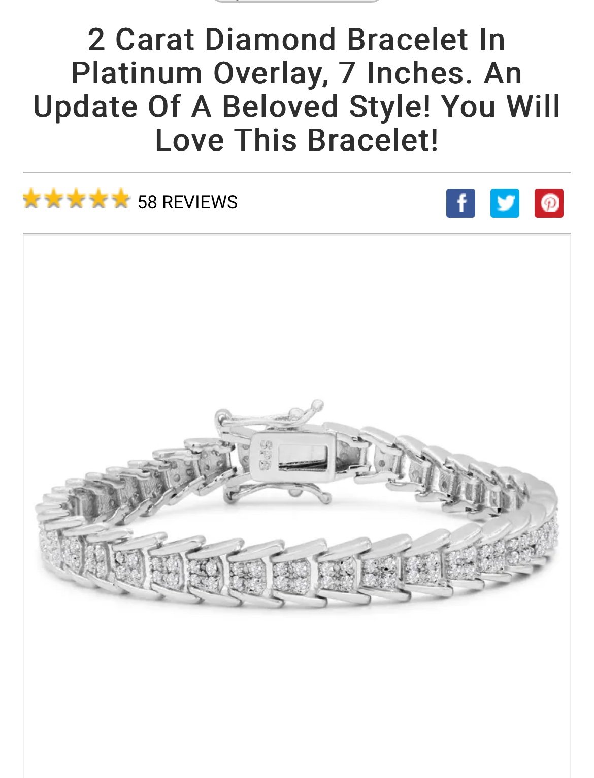 2 Carat Diamond Bracelet In Platinum Overlay, 7 Inches.