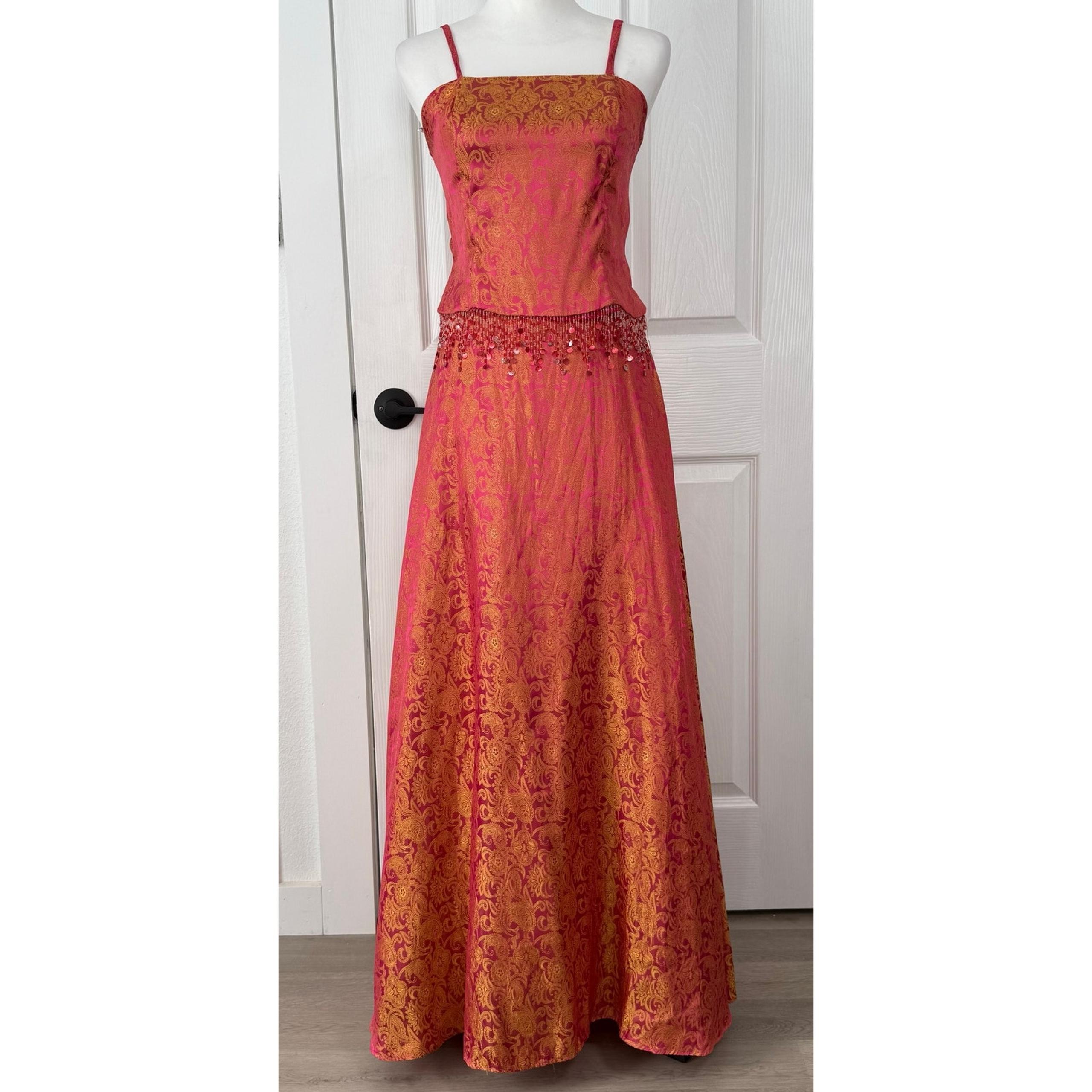 Roberta Women's Pink Paisley Brocade Beaded Dress Size 11/12 Run Small