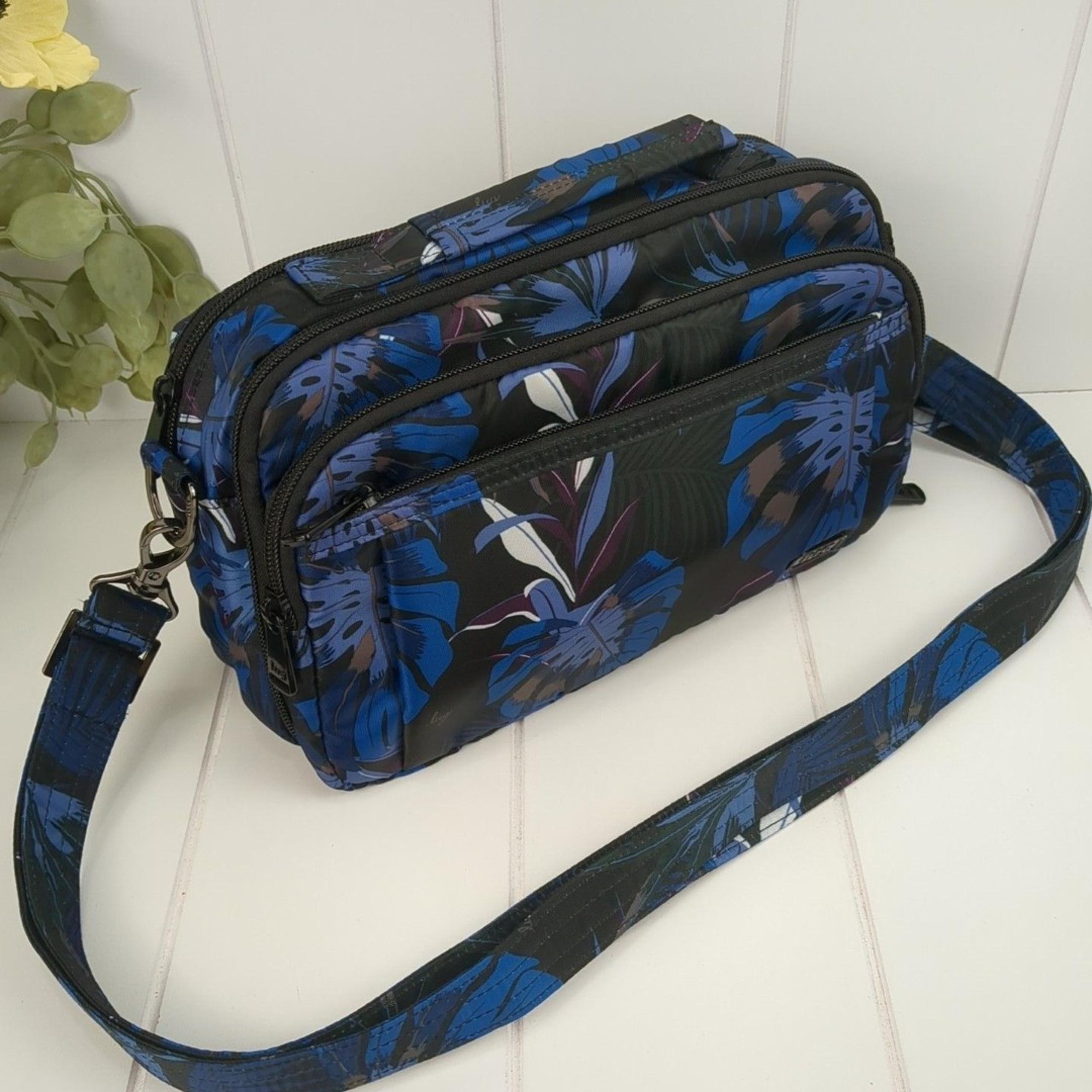 Lug Scoop Crossbody Bag Botanical Tropical Navy Black RFID