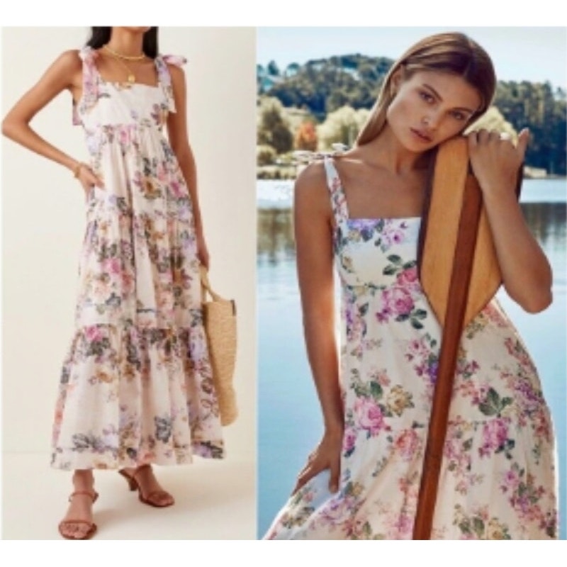 NWT House of Harlow 1960 Maxi Tiered Linen Sundress Size Small