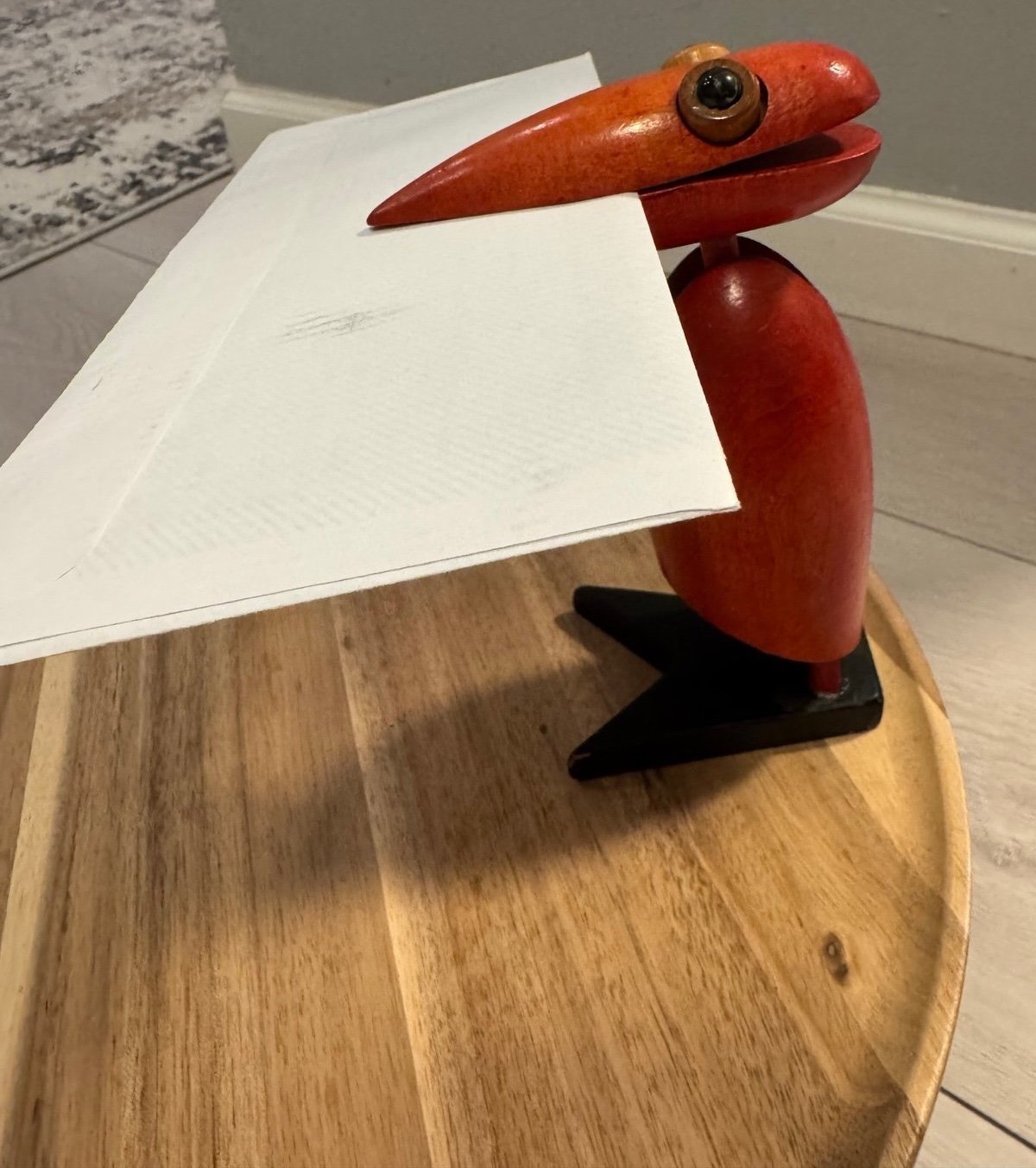VTG MID CENTURY WOOD BIRD DESK NOTE PAPER CLIP MESSAGE HOLDER COUNTERPOINT JAPAN