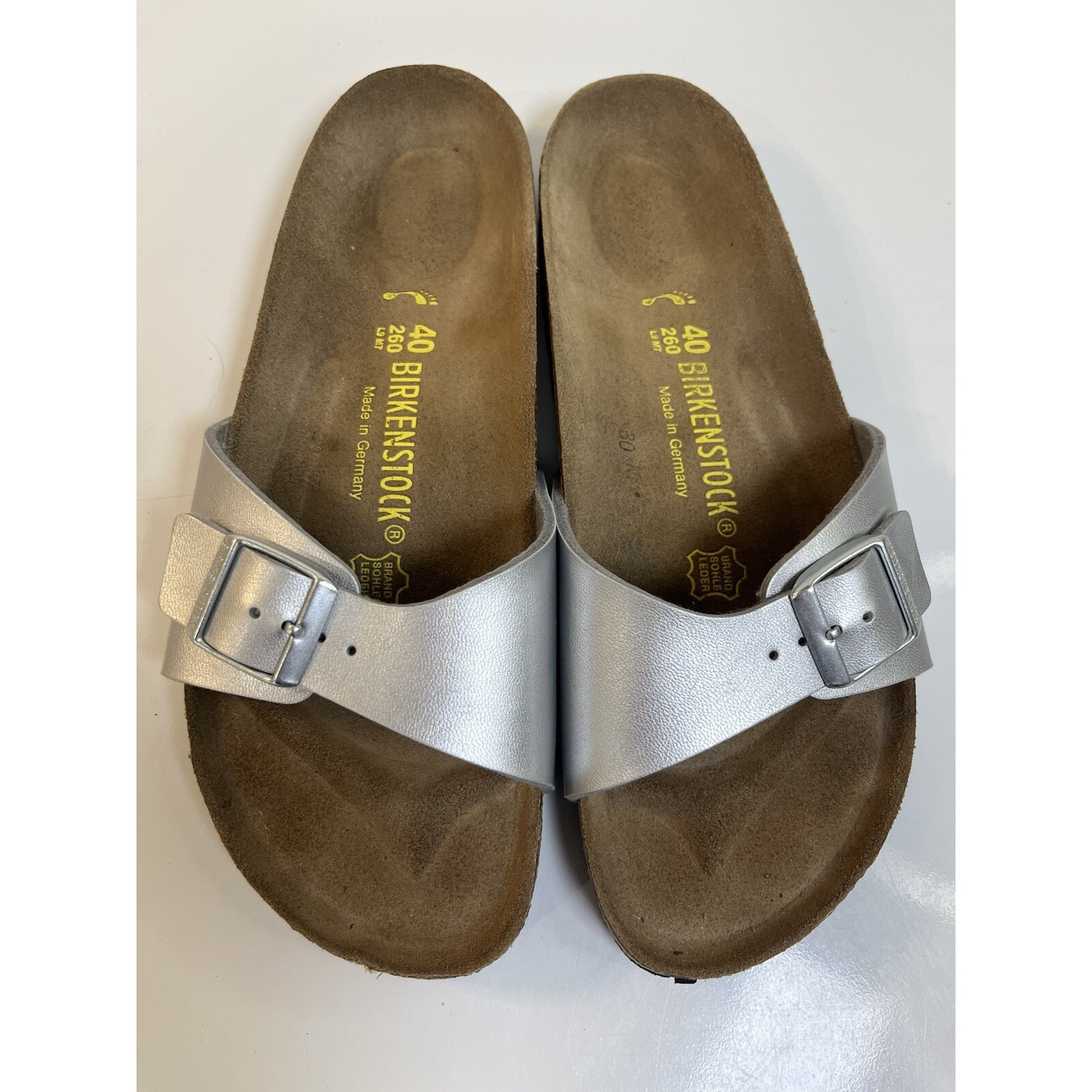 Birkenstock Madrid Silver Single Strap Slide Sandals Womens Sz 40 Comfort Casual