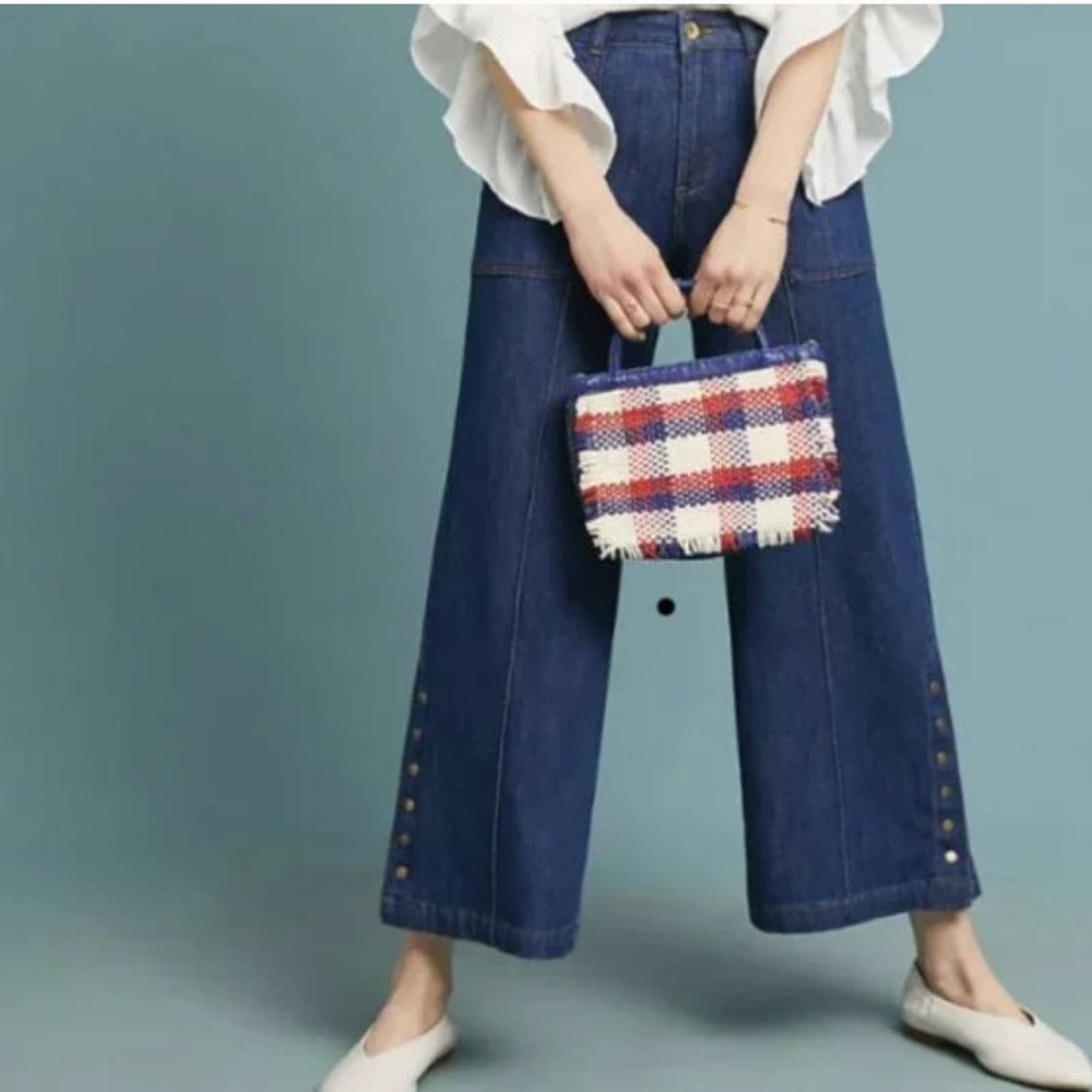 Anthropologie Pilcro The Skipper Wide Leg Crop Jeans Eyelet Ankle Snaps 26