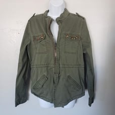 Nine West Vintage America Collection Large Olive Green Jacket Gem Pockets