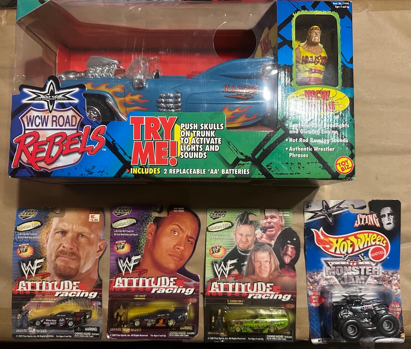 WWF WWE WCW lot Hulk Hogan Road Rebel, Stone Cold and rock Road Champs, Sting