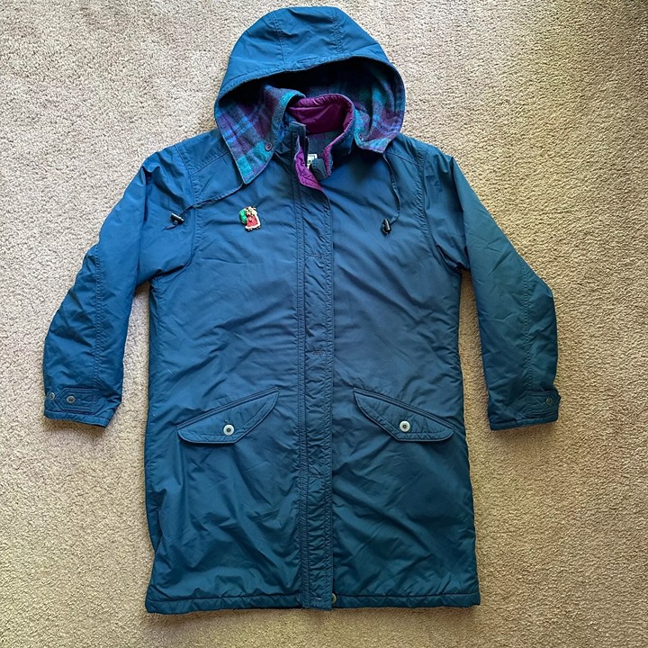 LL Bean Jacket Womens XL Vtg Wool Full Zip Blue Purple USA Made Hood