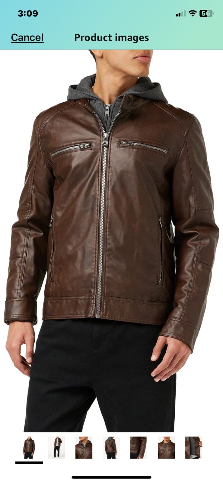 GUESS Men's Faux Leather Hooded Moto Jacket, XL
