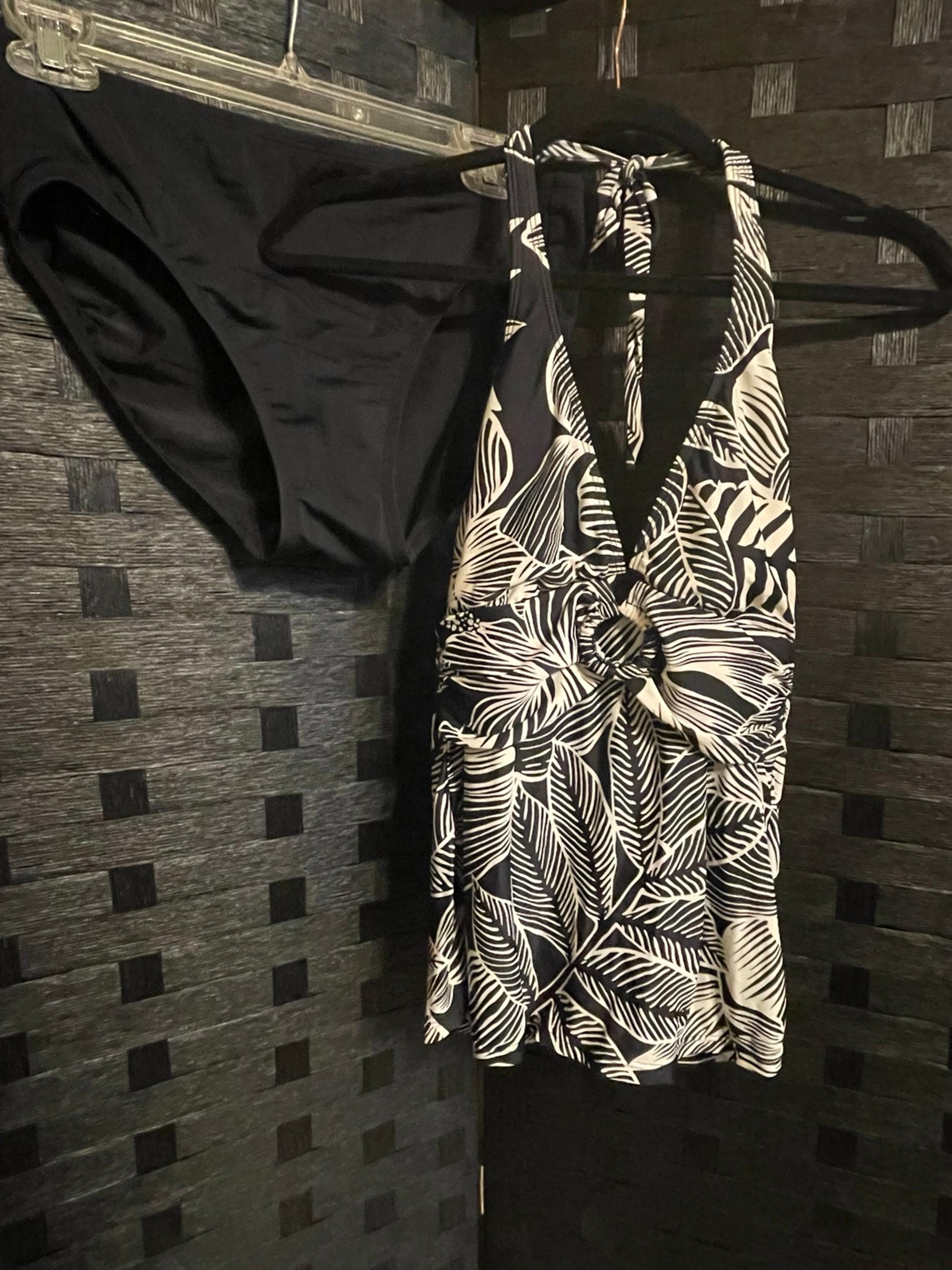 CHAPS Swim SET Tankini Top Size 10 Halter Black/White bottoms Medium