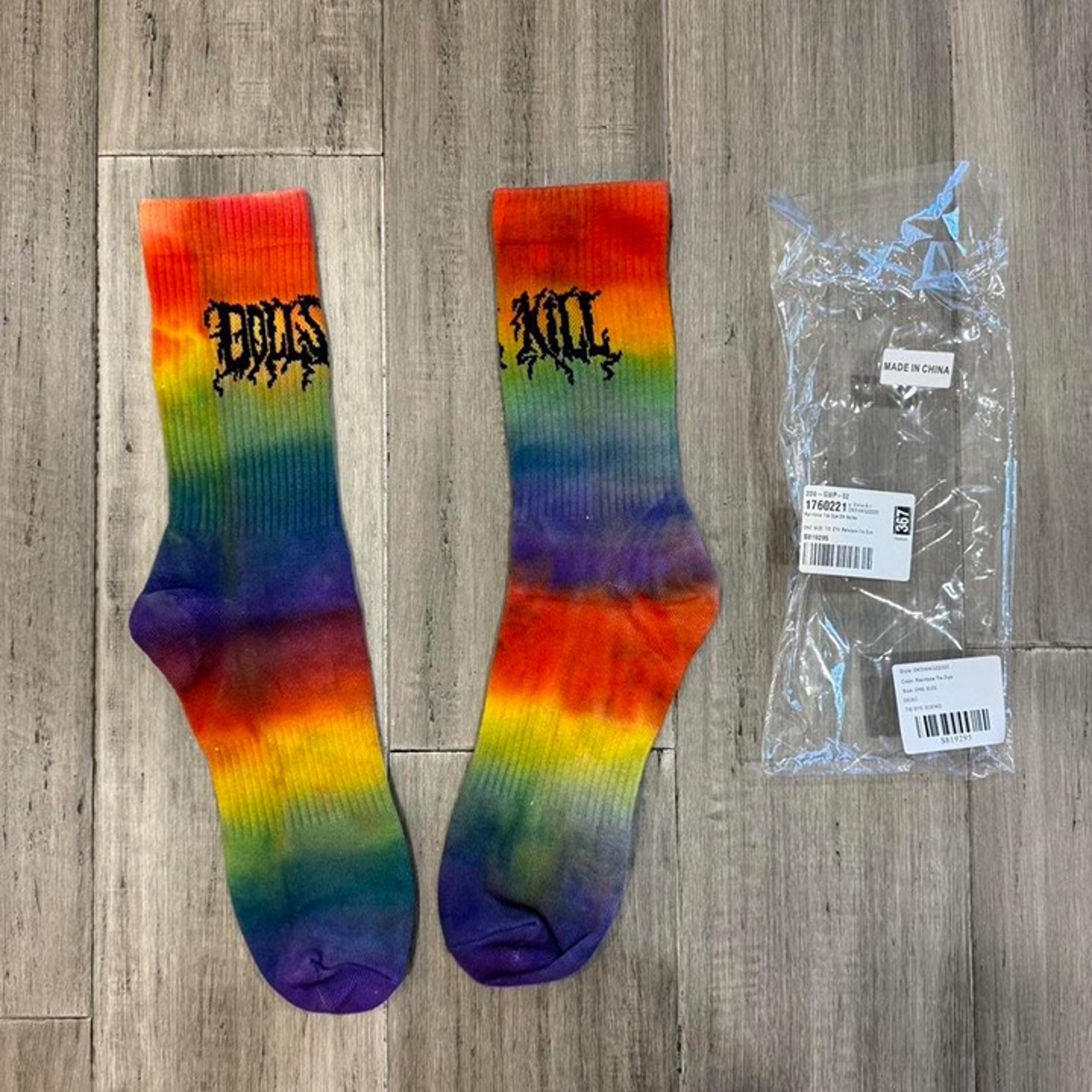 Doll’s Kill Rainbow Tie Dye Dk Ribbed Crew Socks