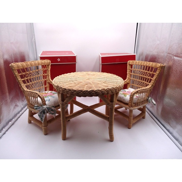 American Girl Doll Samantha Wicker Birthday Table & Chairs Set With 2 Boxes