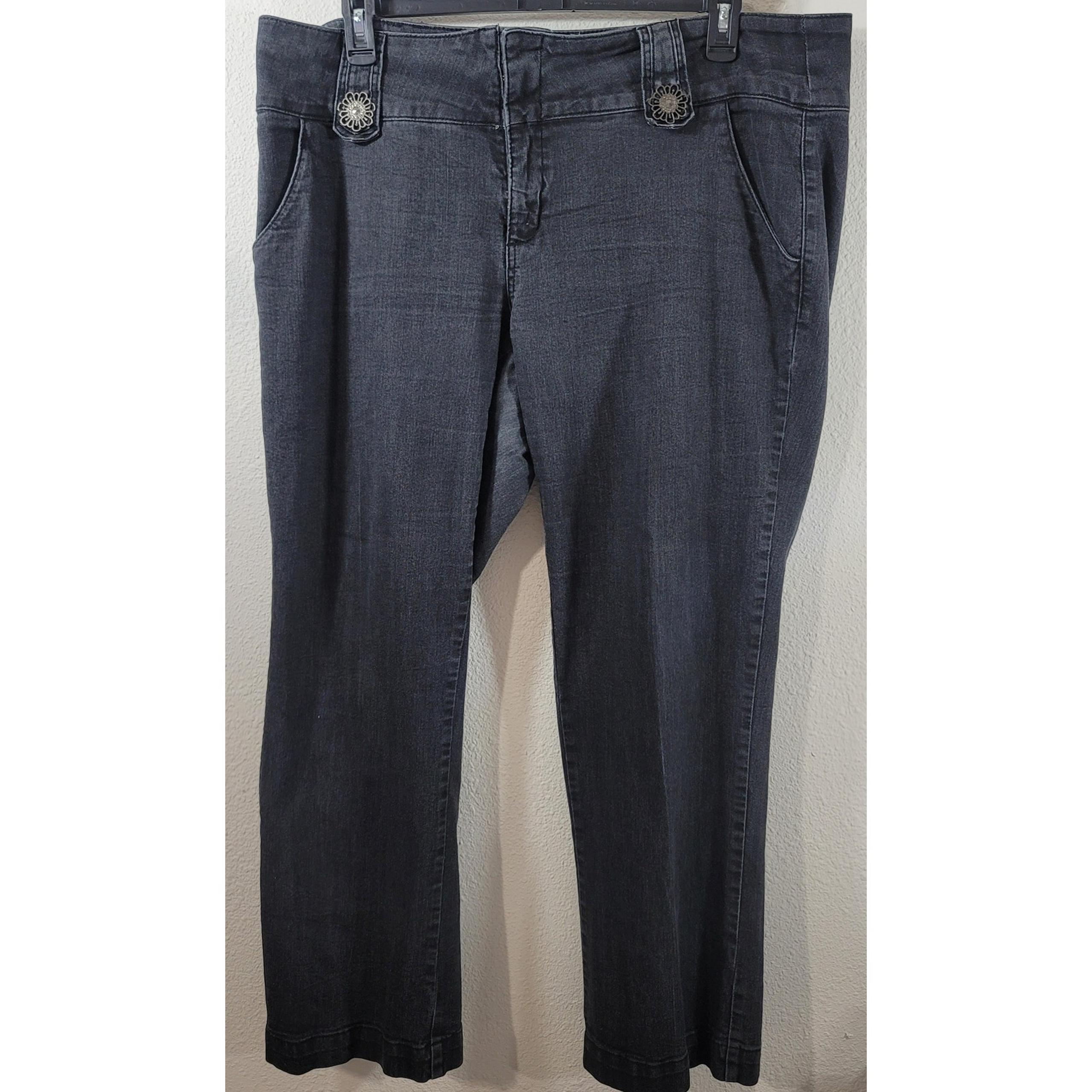 Ashley Stewart Black Flat Front Denim Jeans 20 Lightweight Soft Stretch Pockets