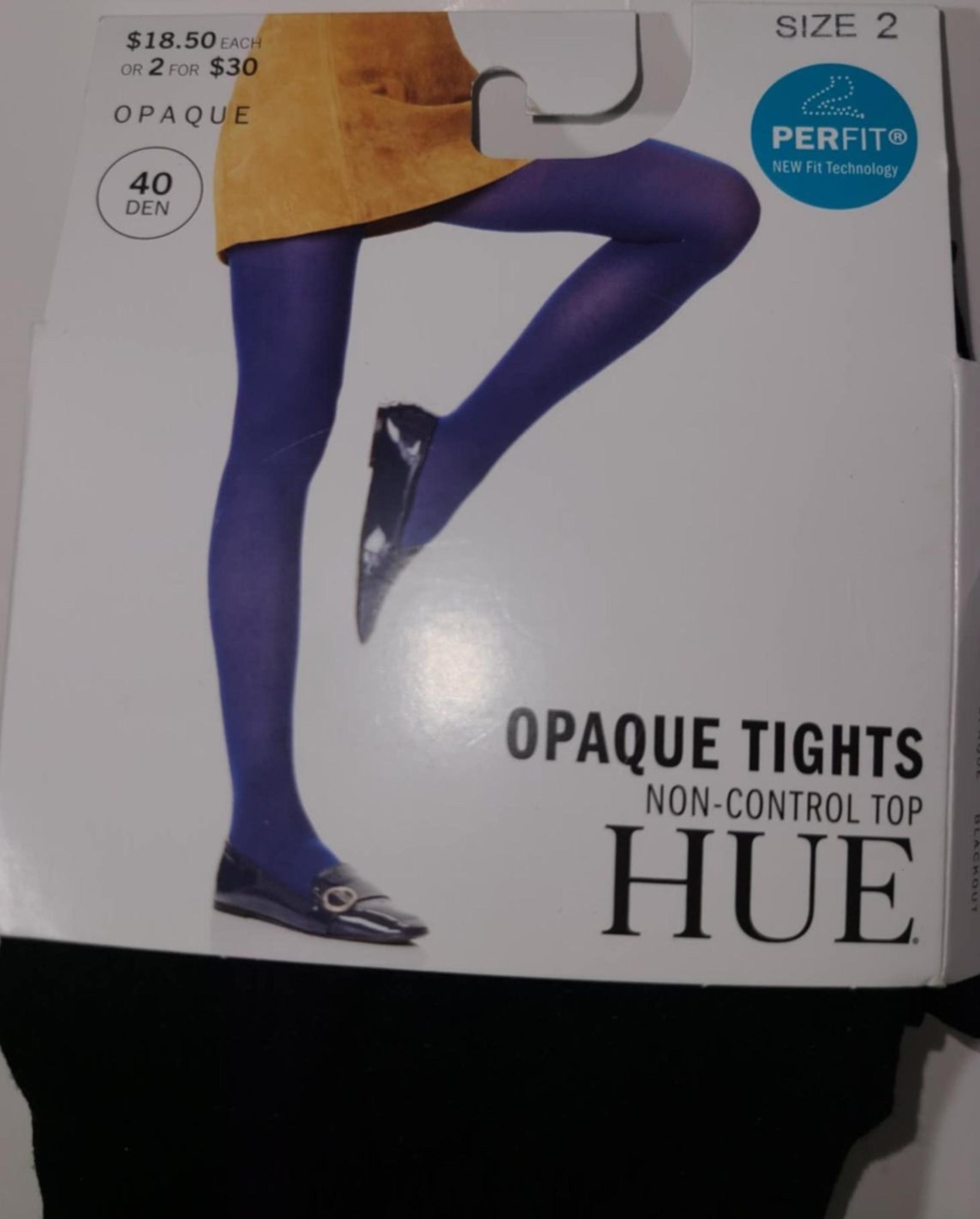 HUE Opaque Non-Control Tights Sz-2 Wider Band PERFit Womens 40DEN Black U4689