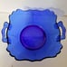 Vintage Cobalt glass L E Smith Mount Pleasant Double Shield handled bowl EUC
