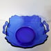 Vintage Cobalt glass L E Smith Mount Pleasant Double Shield handled bowl EUC