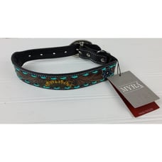 Myra Bag Hand Tooled Leather Western Painted Padded Dog Collar Size S