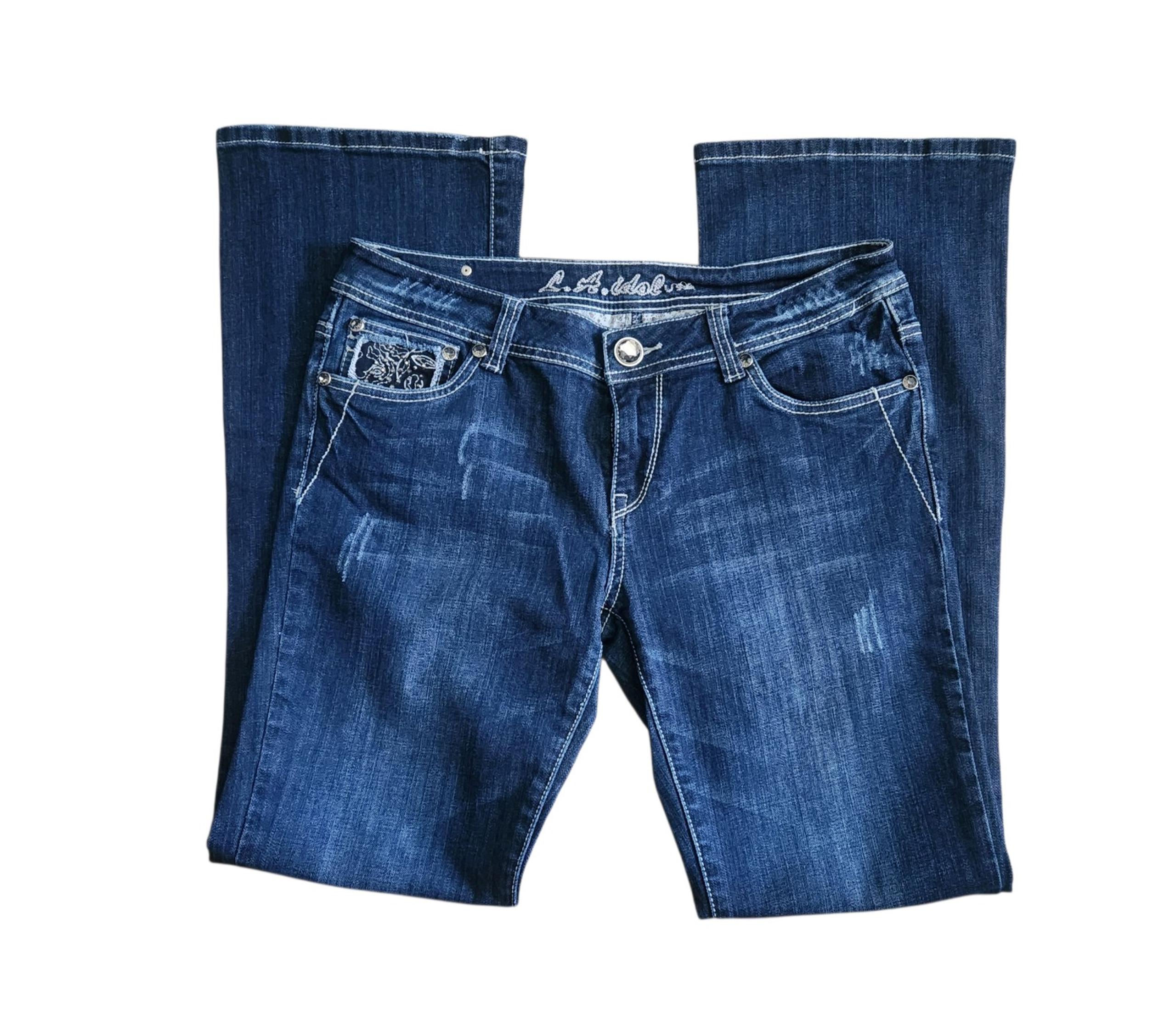 L.A. Idol USA Size 11 (Waist 34/ 32 Long) Dark Denim Jeans, Bling