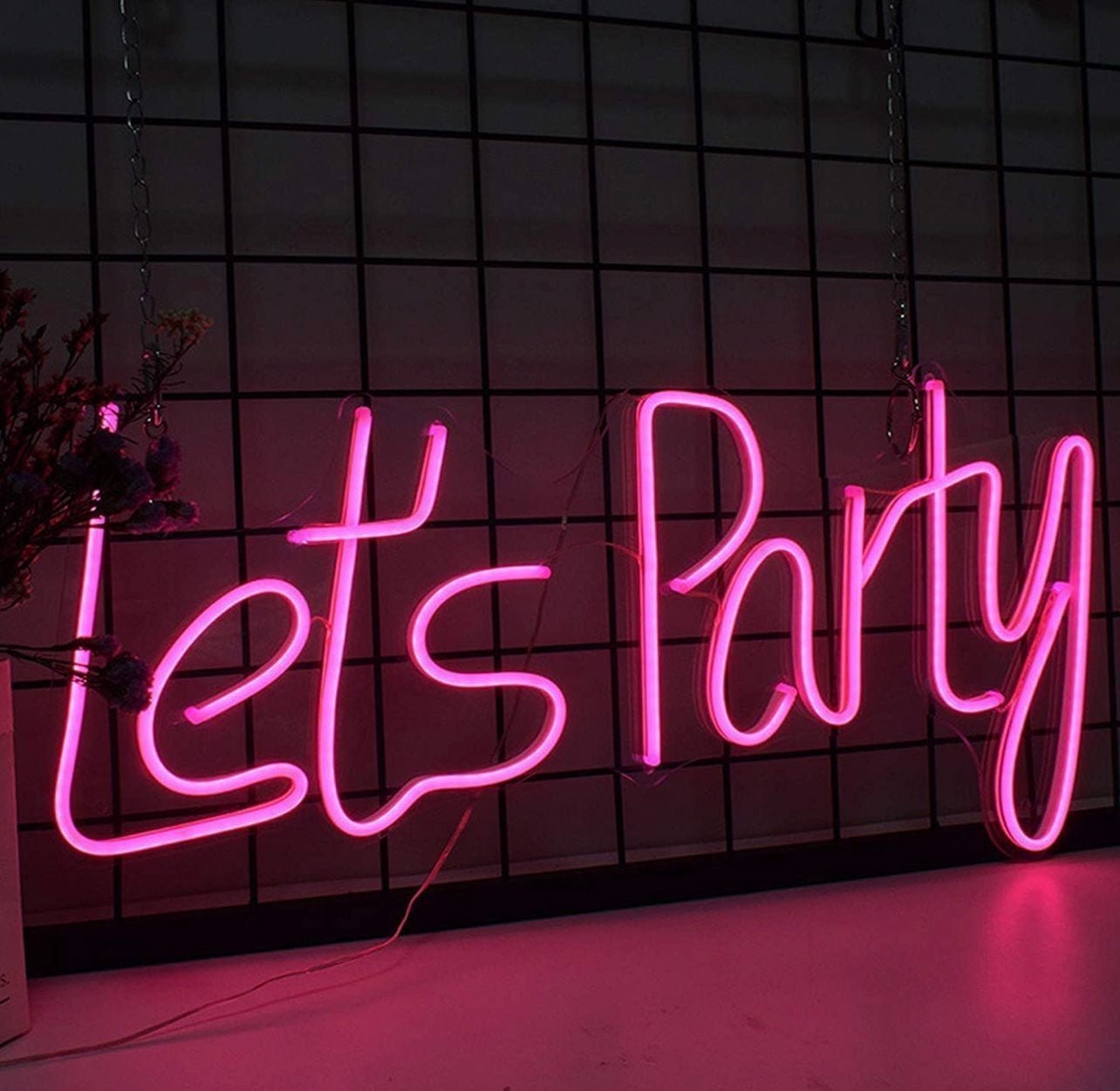 Lovely Bright Fun Let’s Party Hanging LED Light Sign Wall Decoration