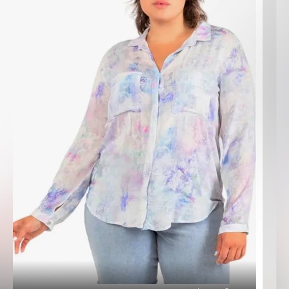 NWT DEX Padgett High Low Button Down Pocket Top