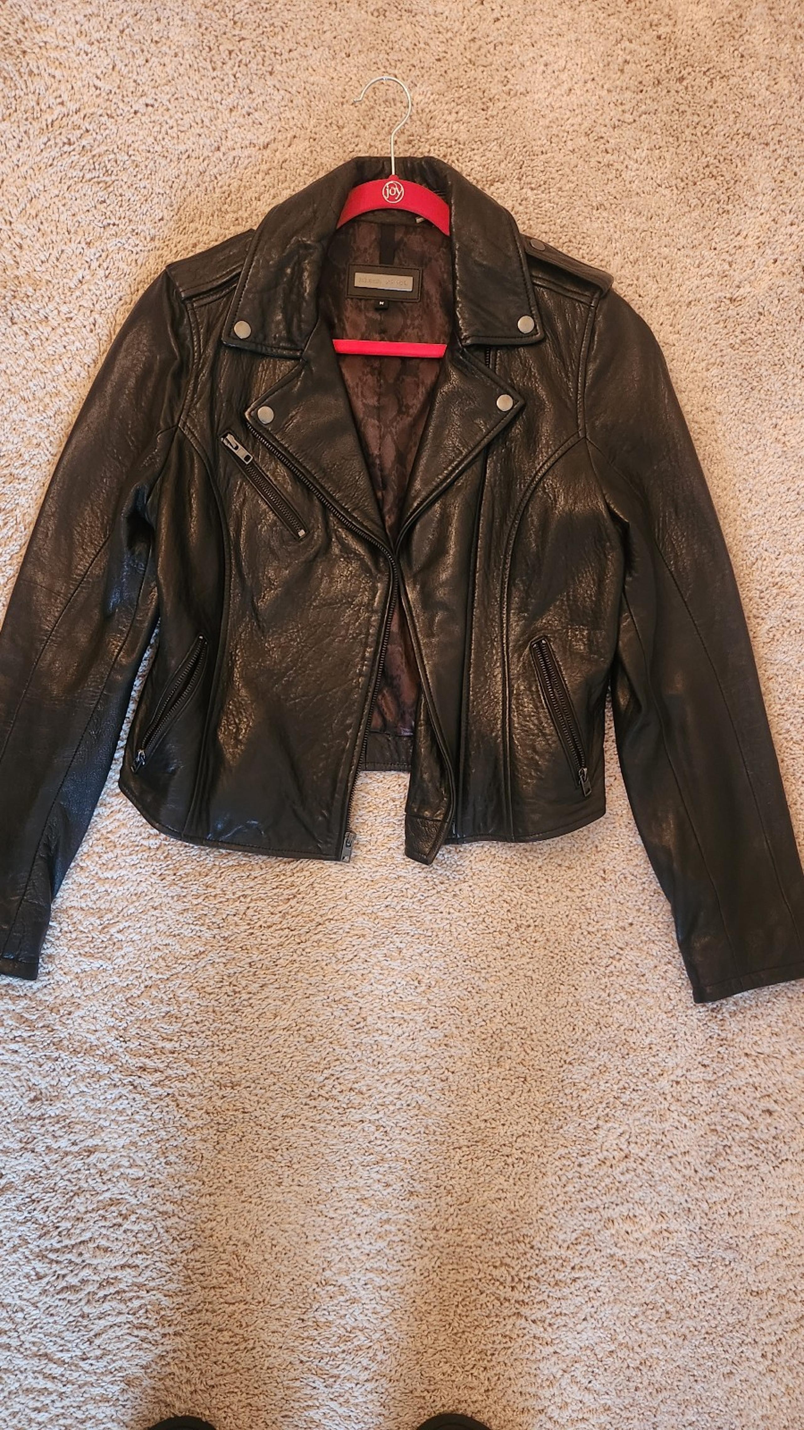 Black Rivet Leather Jacket Women's Black Moto Zip Up Biker Coat Size Medium
