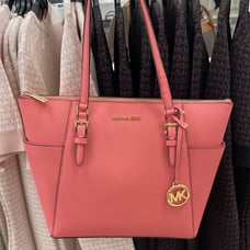 MICHAEL KORS Charlotte Large Leather Top-Zip Tote Tea Rose NWT