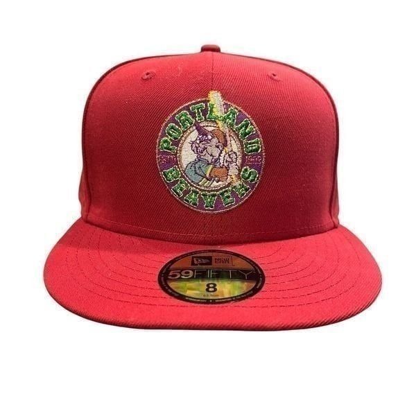 New Era 59FIFTY Portland Beavers Fitted Hat Size 8 Red Unisex Baseball Cap