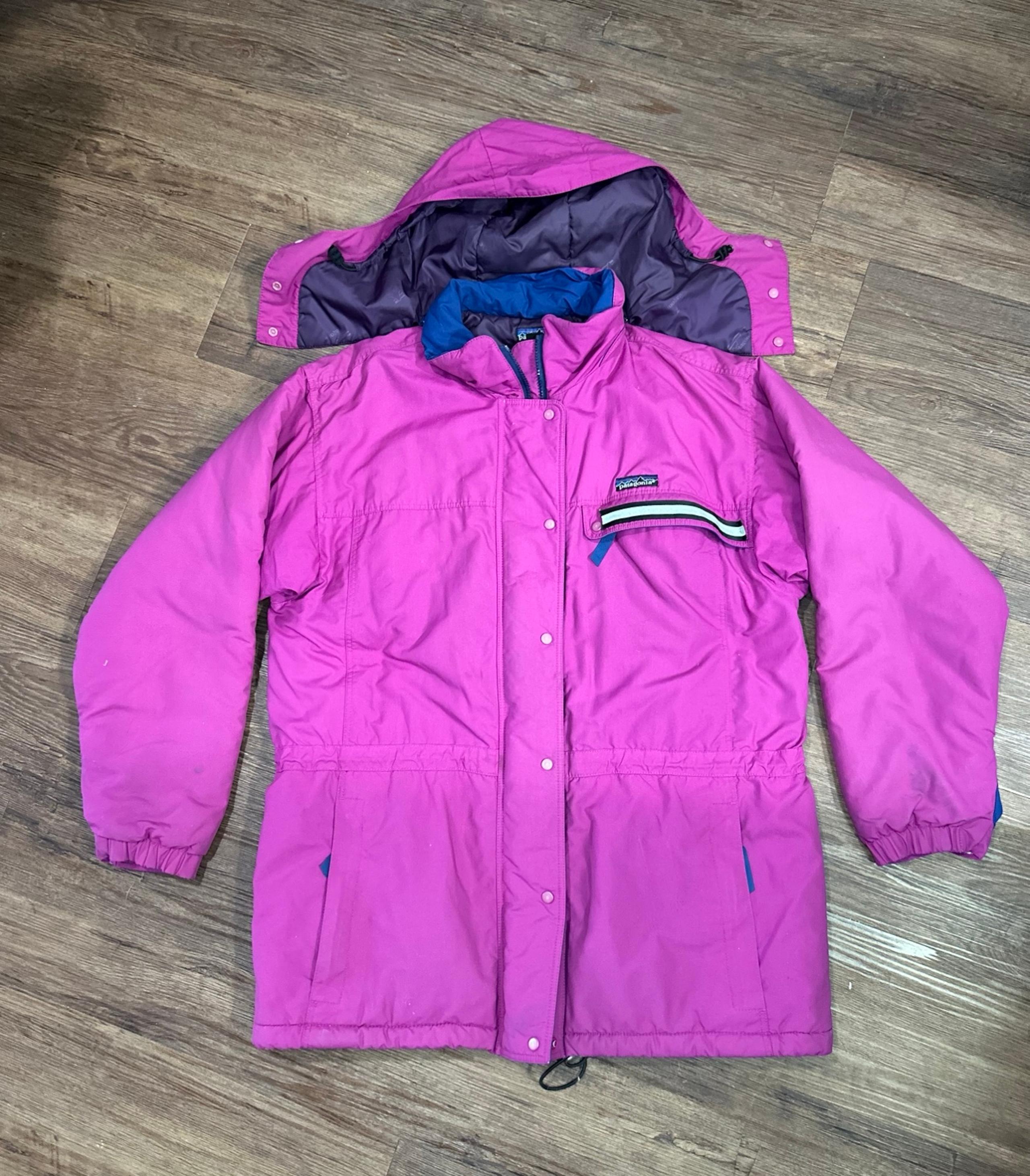 Patagonia Ski Jacket Parka Women's 12 Pink Full Zip Off Hood Snow Coat Vtg