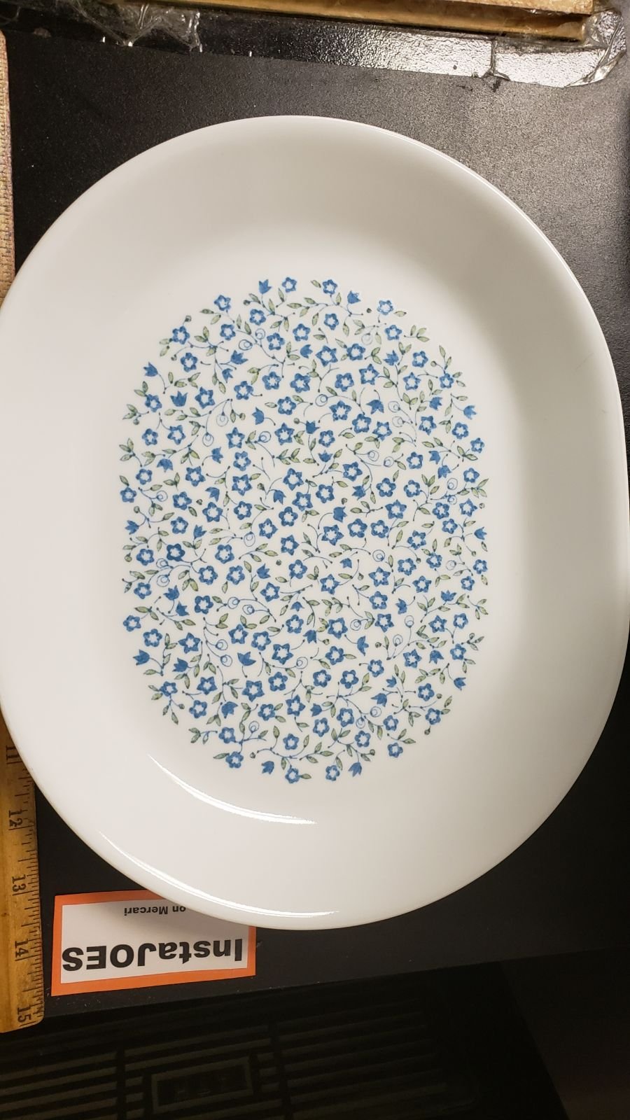 Corelle Blue HEATHER FLORAL OVAL SERVING PLATTER Vintage Serveware Livingware
