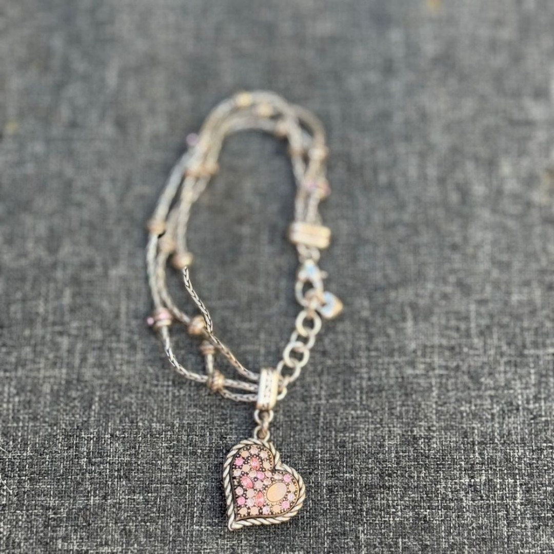 BRIGHTON pink hearts silver cancer ribbon bracelet