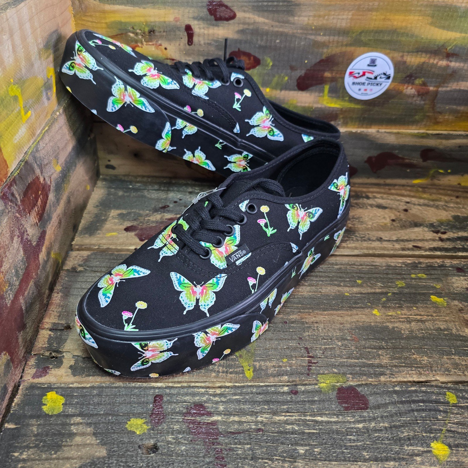 New VANS Stackform Platform Shoes Womens 9.5 Glow In The Dark butterfly Print