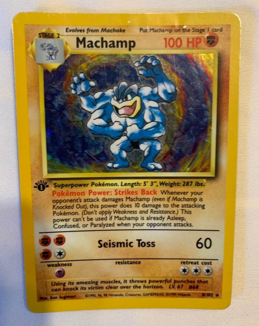 Machamp 1st Edition Holographic Pokemon Card Fermi Bubbles Grading F-