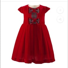 NWT Rachel Riley Girl's Bow Velvet Holiday Tartan Bow Dress