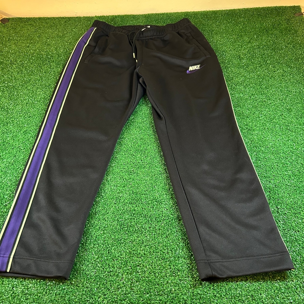 Nike Track Pants Purple Stripe Zip Ankle Sweatpants Y2K Retro Black Mens Large