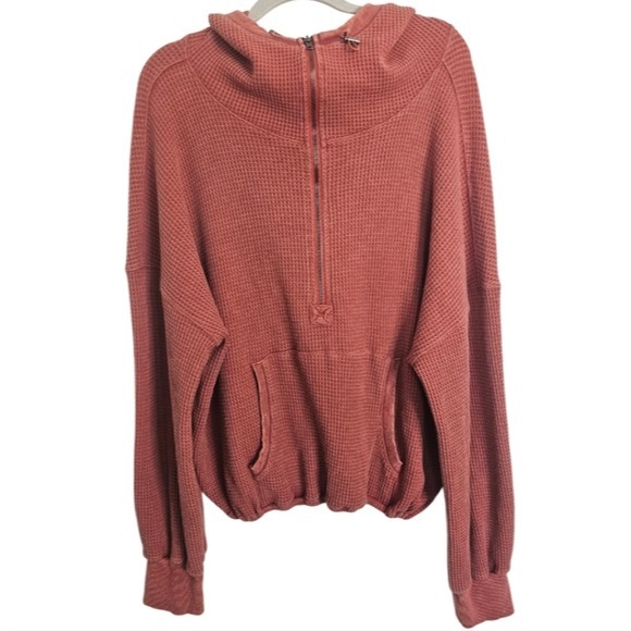 Bibi Boutique Orange Rust Pullover Hooded Waffle Knit Sweater New Without Tags