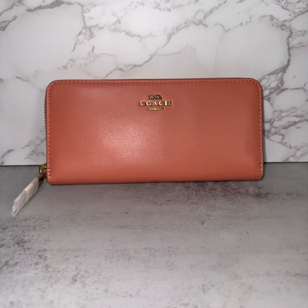 Coach Coral Leather Accordion Zip Around Wallet