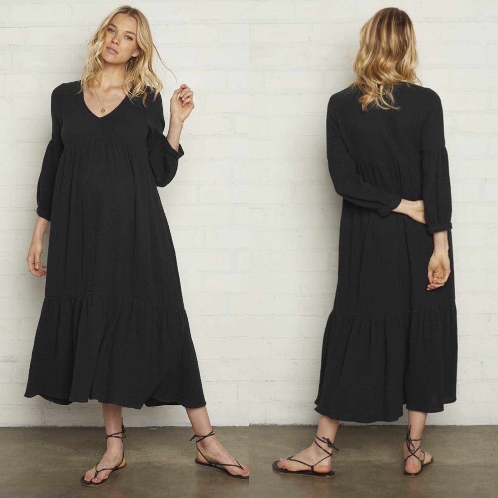 Rachel Pally Black Cotton Gauze Cecelia Midi Dress - S/M 260
