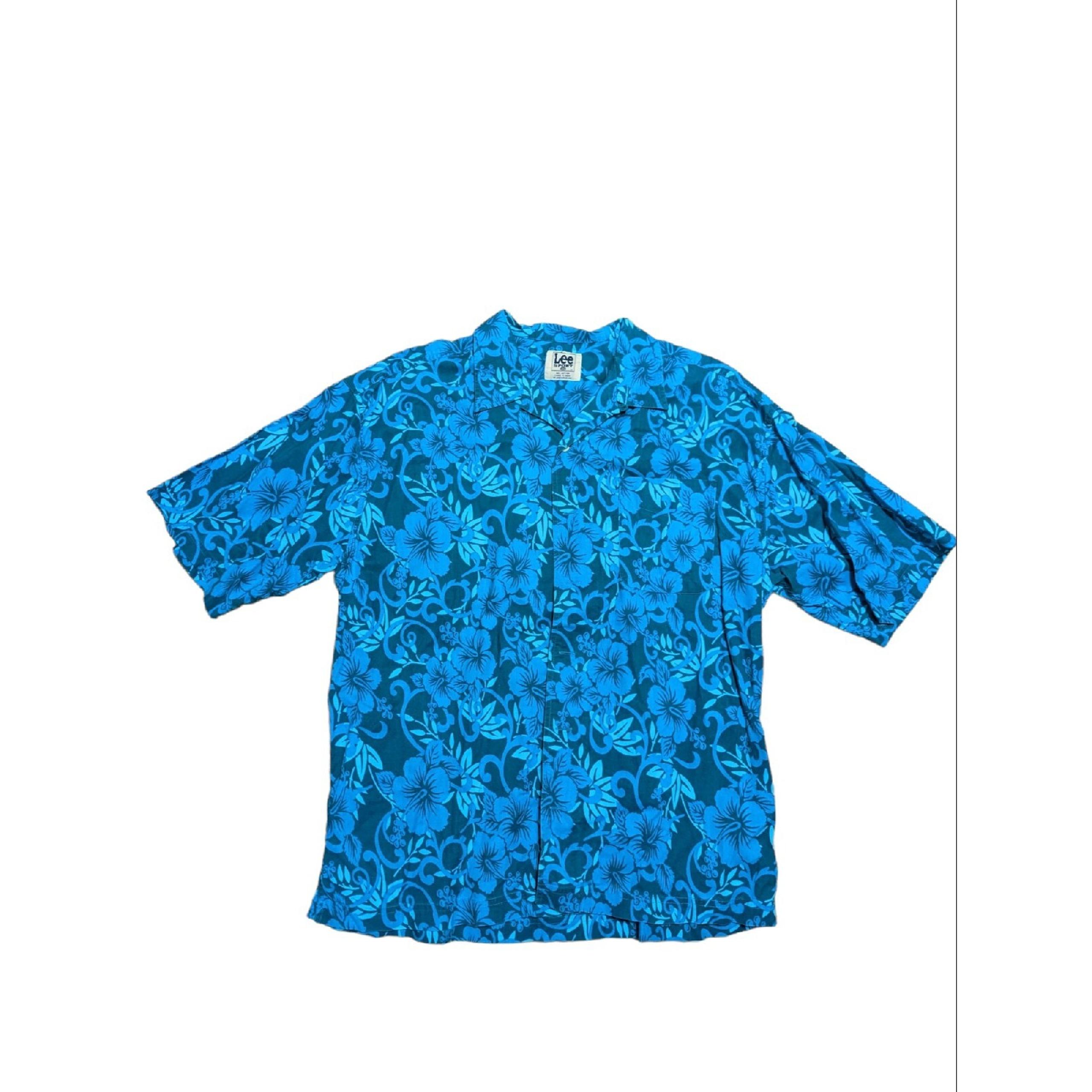 Vintage Hawaiian Shirt Lee Sport Blue Floral Ocean Beach XL