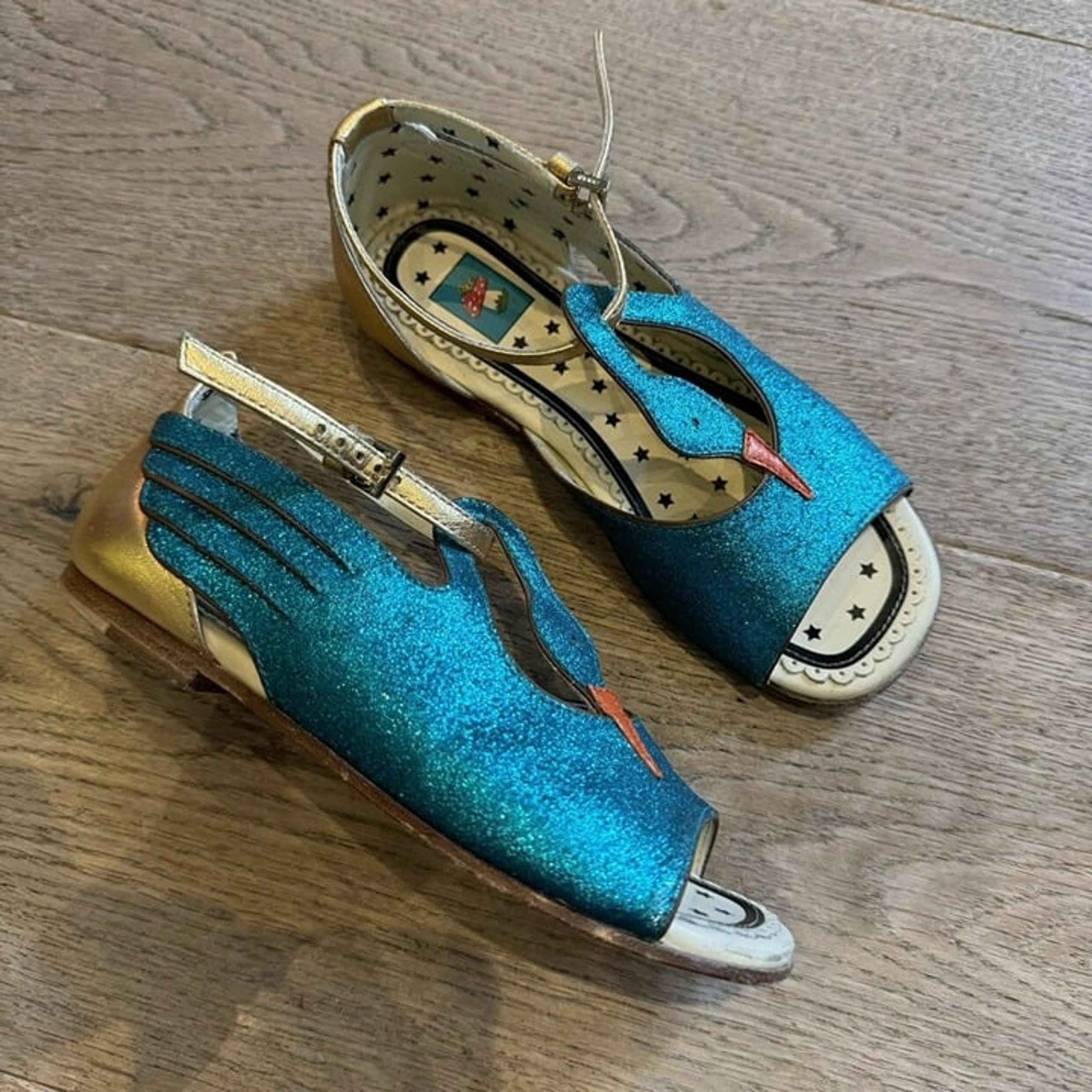 Glitter Teal Gucci Swan Sandals Shoes
