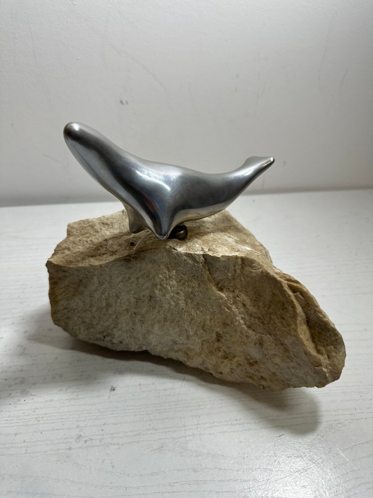 VTG Hoselton Seal Sculpture Cast Aluminum Signed Mounted On Rock 10x8