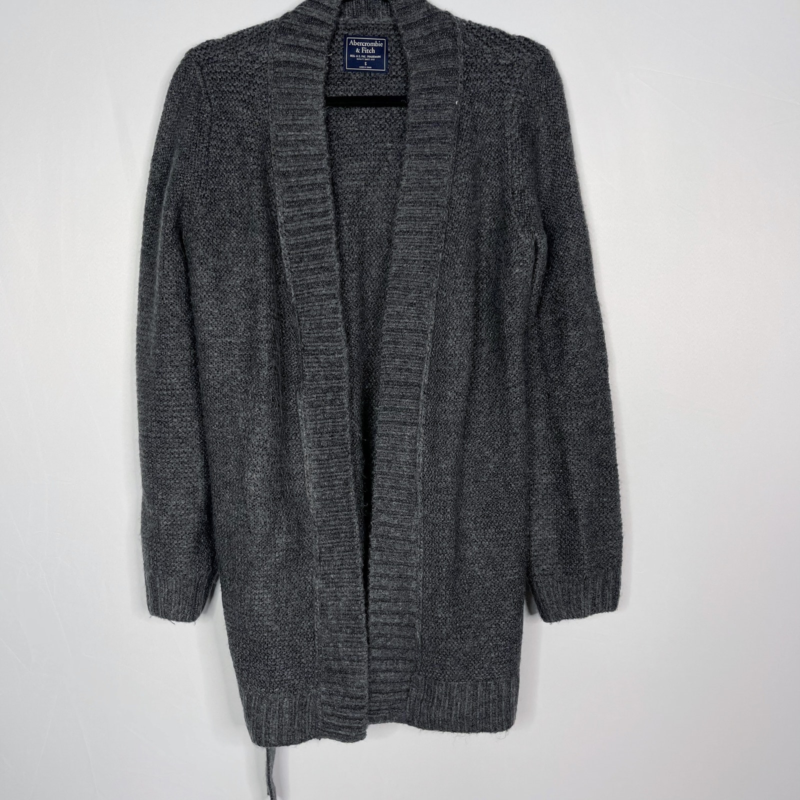 Abercrombie and Fitch Womens S Dark Gray Tie Waist Long Length Cardigan Sweater
