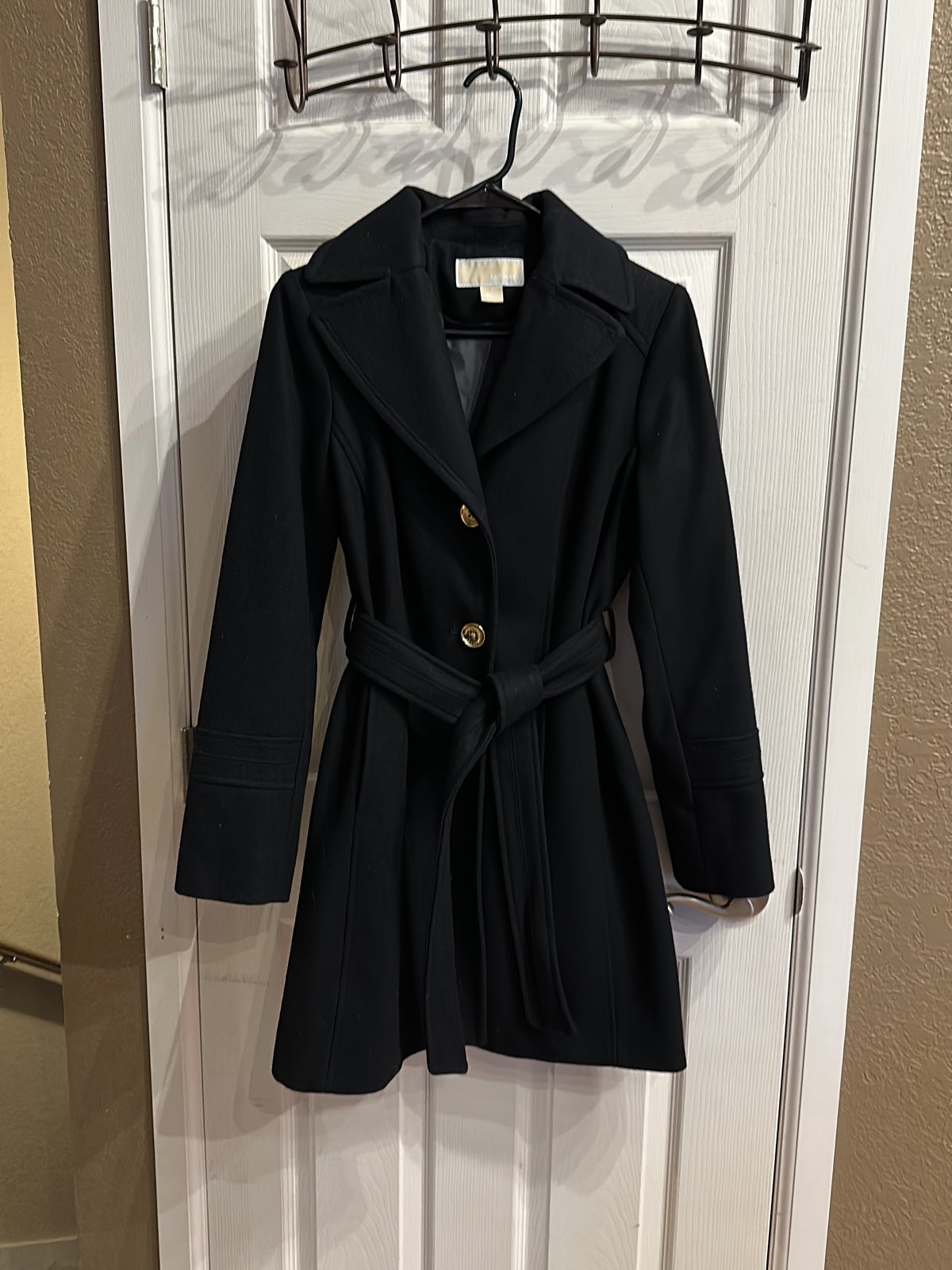 Michael Kors Black Wool Belted Coat Wmn Sz 4- Like New