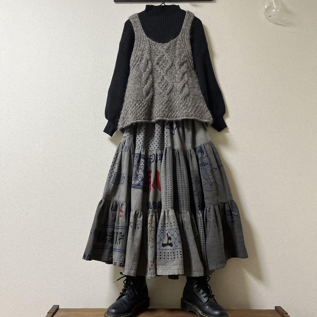 Sumi-dye tiered skirt with plenty of gather.
