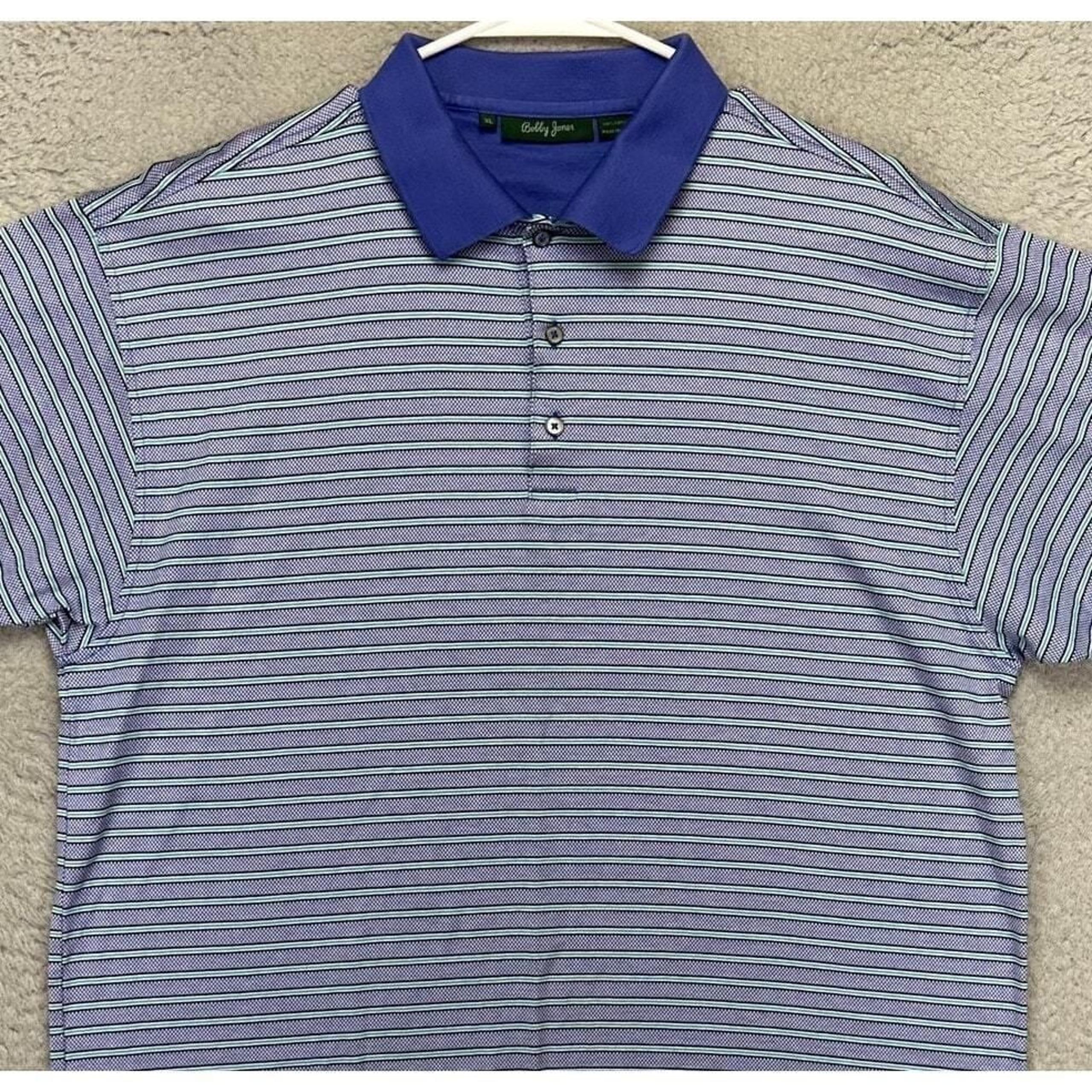 Bobby Jones Shirt Adult XL Blue Pinstripe Polo Short Sleeve Outdoor Rugby Mens