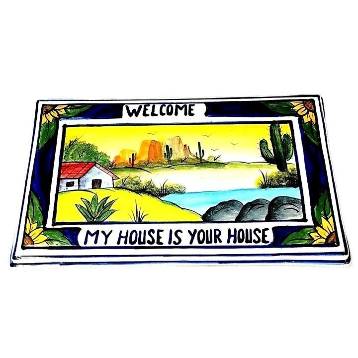 Mexican Talavera Wall Art Pottery Painting Welcome Sign My House Is Your House